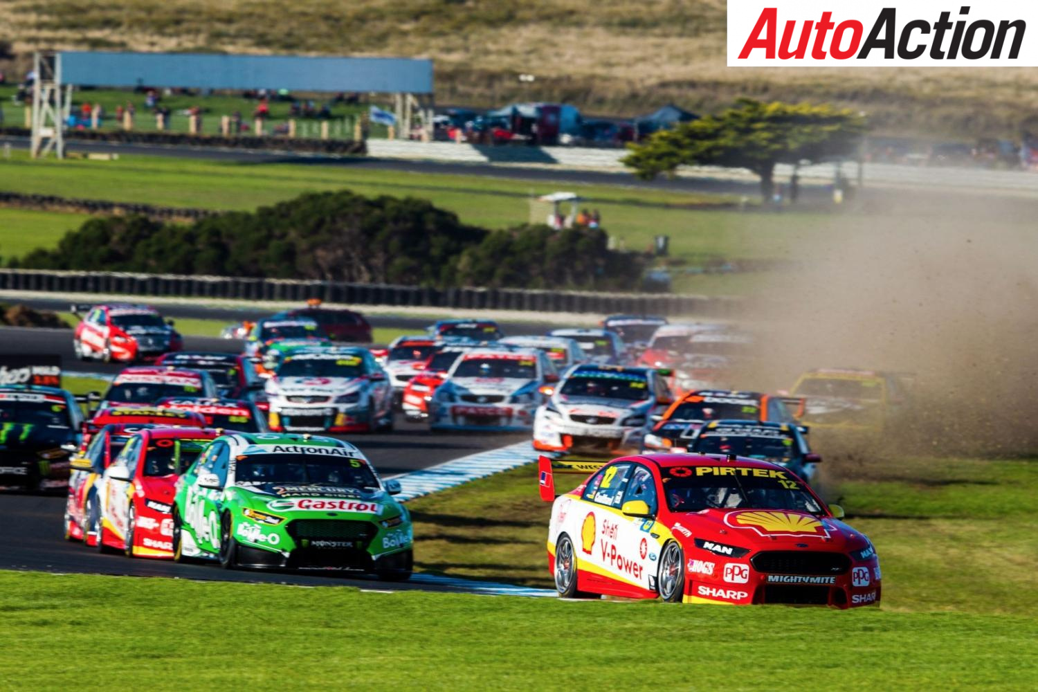 Fabian Coulthard leading a chaotic race at Phillip Island - Photo: Dirk Klynsmith