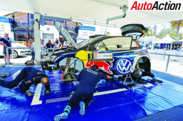 The Volkswagen Polo R WRC in being prepare in the service park