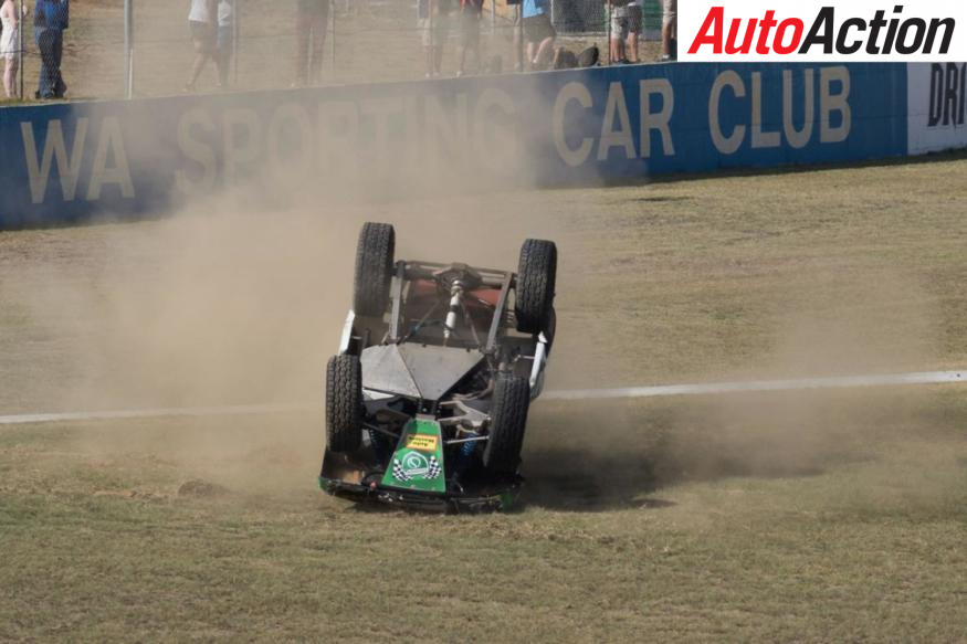 Craig Dontas had a turn at rolling over in the Stadium Super Trucks - Photo: Rhys Vandersyde