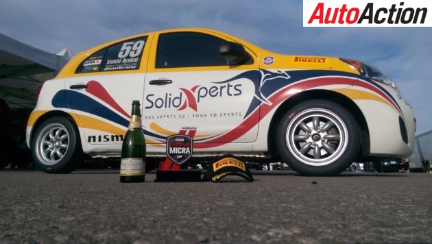 Keishi Ayukai's 3rd place trophy with his Nissan Micra - Photo: Supplied