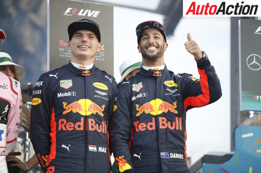 Daniel Ricciardo and Max Verstappen on stage - Photo: LAT