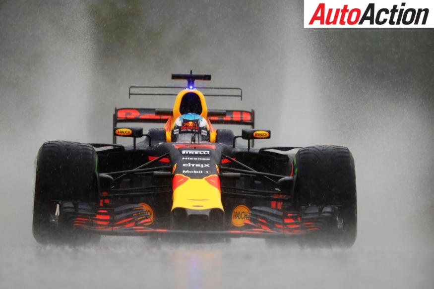 Daniel Ricciardo trialling Red Bull's low drag setup in the wet - Photo: LAT