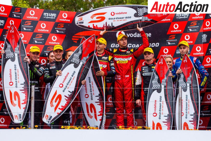 Podium celebrations at the end of the first 300k's of the Gold Coast 600 - Photo: Dirk Klynsmith