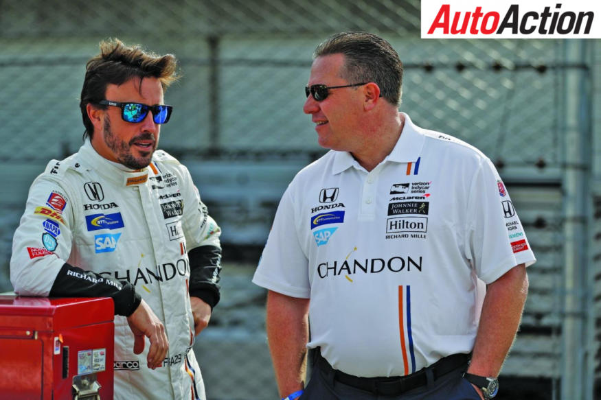 Zak Brown with Fernando Alonso at the Indianapolis 500 test - Photo: LAT