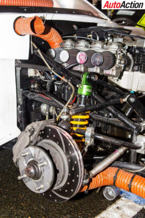 The front brake and suspension package on an Aussie Racing Car