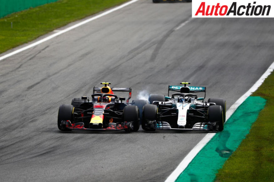 Max Verstappen was penalised for this contact with Valtteri Bottas - Photo: LAT