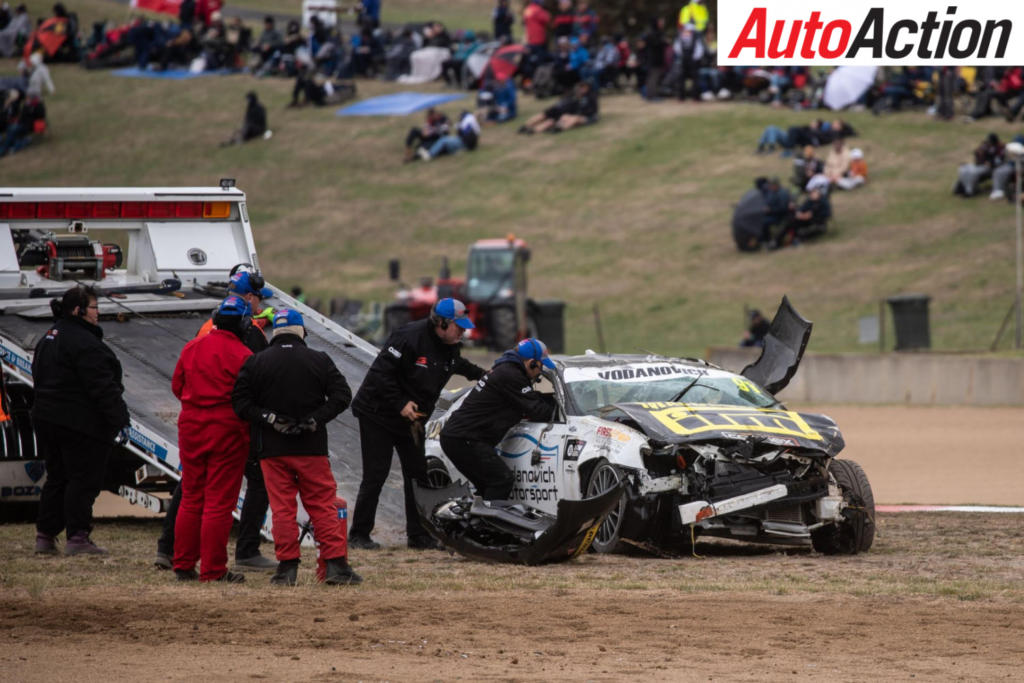 Peter Vodanovich's wreck after a spectacular rollover at the Chase - Photo: InSyde Media