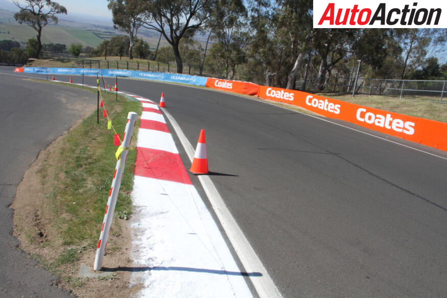 The curbs at Bathurst have rcieved a fresh coat of paint, but will soon be black as the cop a pounding for the race tyresB