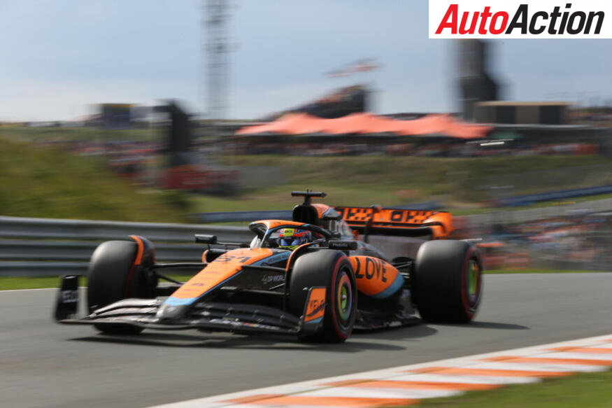 Oscar Piastri at speed in his McLaren MCL60 during the Dutch GP at Circuit Zandvoort 2023