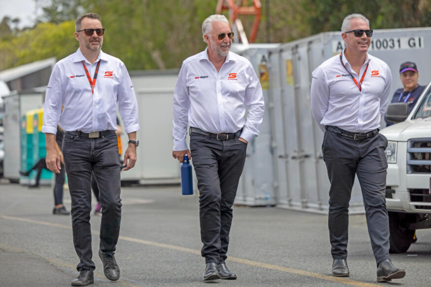 Supercars heavy weights Cameron Price Chief Financial and Risk Manager, Supercars CEO Shane Howard and new Chief Operating Officer Tim Watsford.