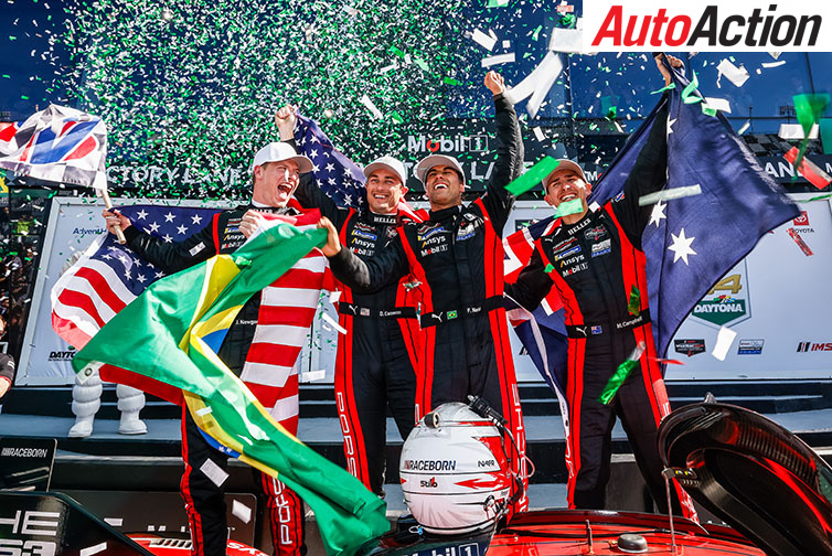 Aussie Matt Campbell (right) has won the Daytona 24 Hour Race