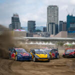 Ole Christian Veiby, Johan Kristoffersson, Niclas Groenholm and Timmy Hansen go head-to-head in Hong Kong during last year’s FIA World Rallycross Championships.