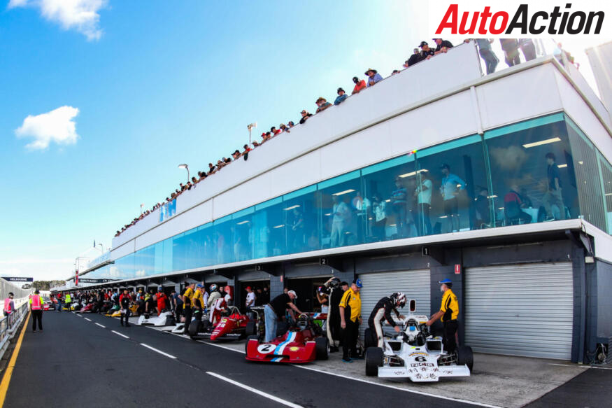The F5000 field in the pits at Phillip Island. Photo: VHRR