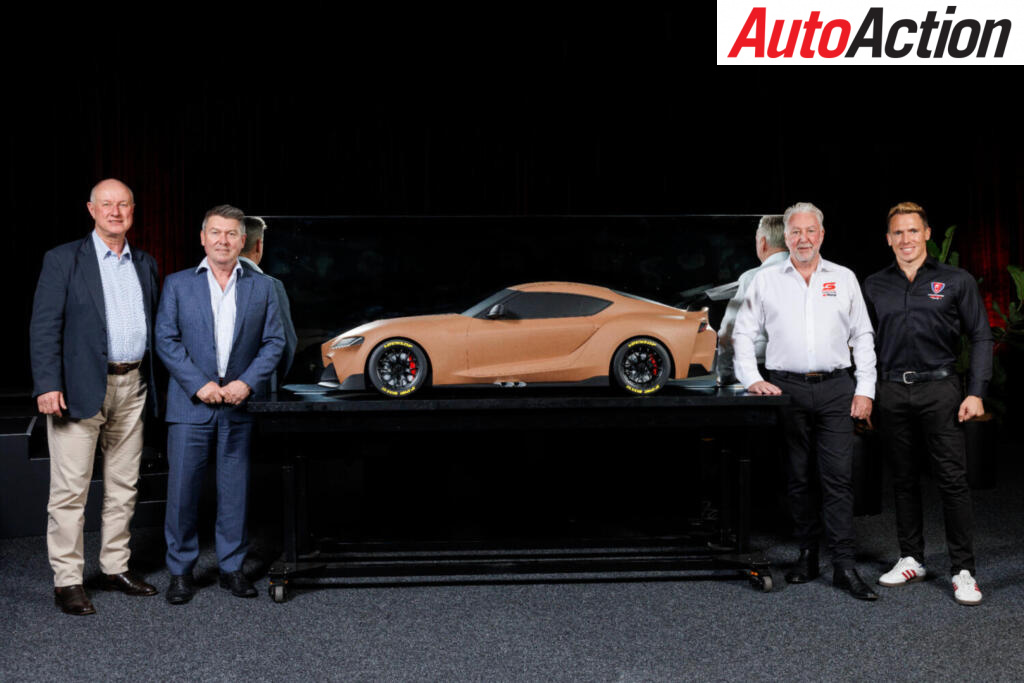 Toyota has announced it will enter the Supercars Championship with the GR Supra from 2026 (l-r) Toyota Vice President Sales, Marketing and Franchise Operations, Sean Hanley; Chairman of RACE, Barclay Nettlefold; Repco Supercars Championship CEO, Shane Howard; Walkinshaw Andretti United Director, Ryan Walkinshaw.