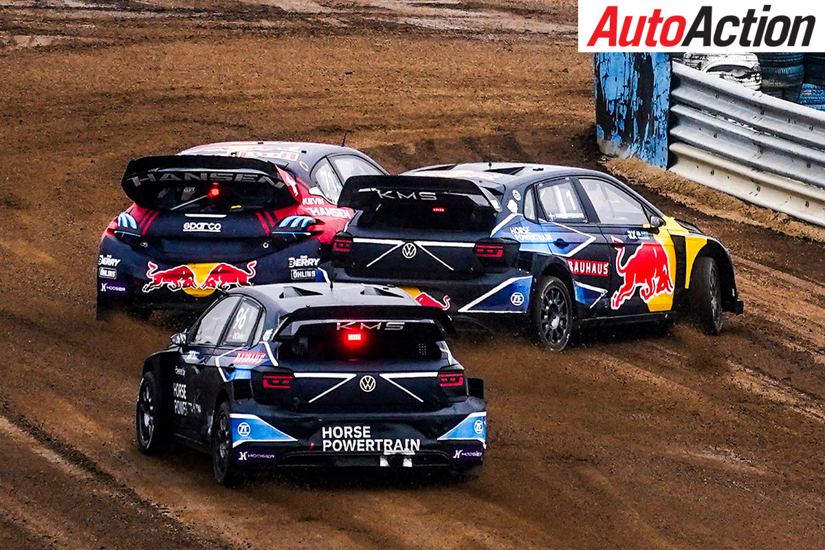 Johan Kristoffersson (SWE), Kevin Hansen (SWE) and Ole Christian Veiby (NOR) competing during the FIA World Rallycross Championship in Istambul, Turkey on November 10, 2024. // @World / Red Bull Content Pool