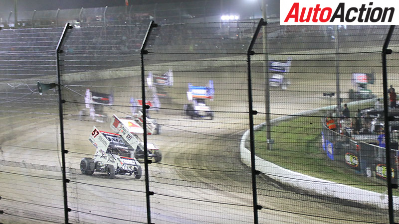 Kyle Larson on his way to a Friday Feature Race win in the World of Outlaws at Volusia Speedway Park, FL. Image: Andrew Clarke