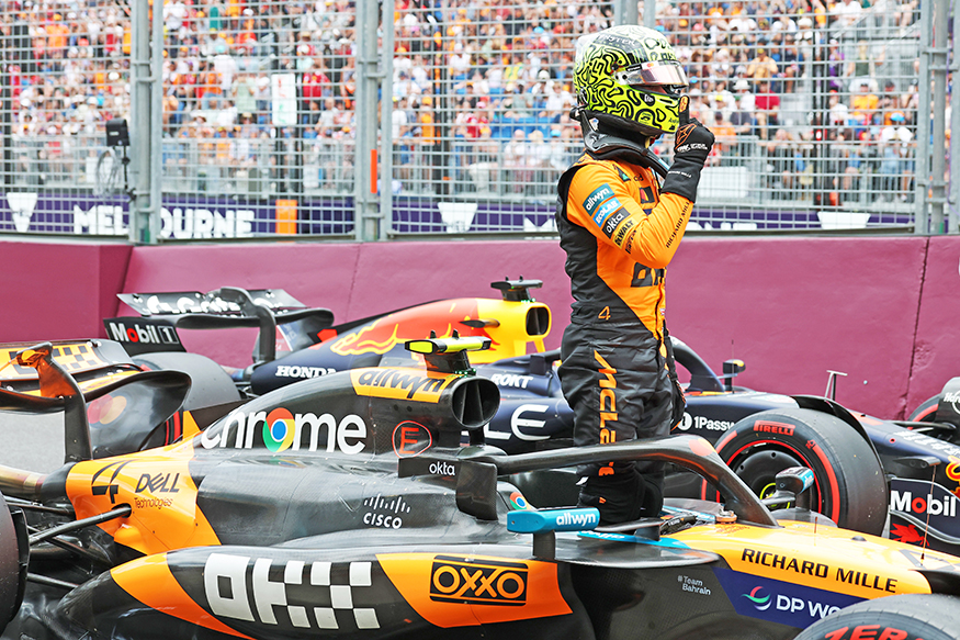 Pole position qualifier Lando Norris of McLaren celebrates during qualifying ahead of the F1 Grand Prix of Australia at Albert Park Grand Prix Circuit on March 15, 2025 in Melbourne. Photo by Steven Tee/LAT Images