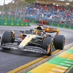 Oscar Piastri McLaren during a wet practice session Melbourne 2023-LAT