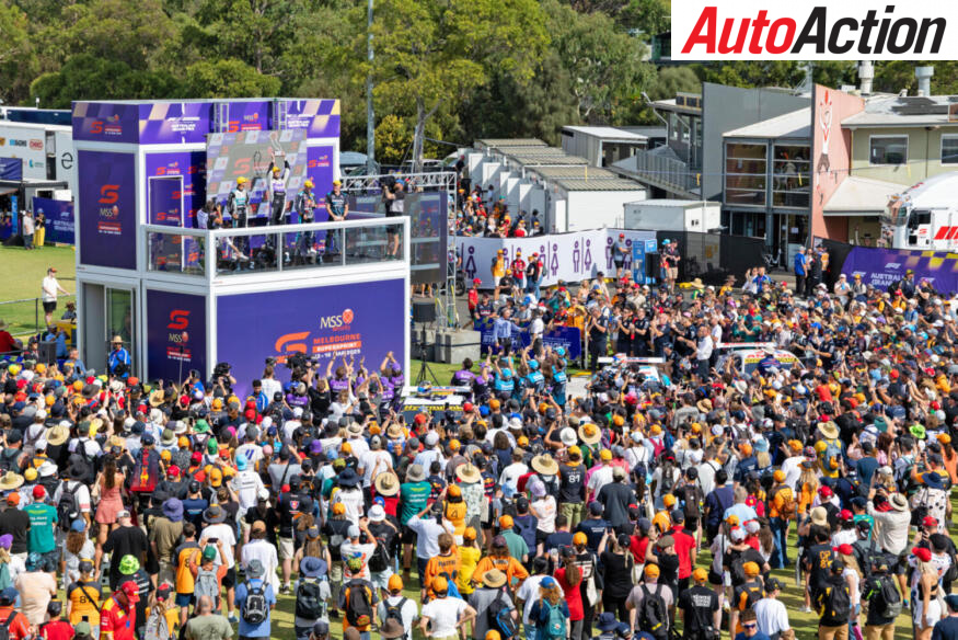 The crown embraces the Supercars podium at the Australian Grand Prix 2025.