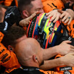 Oscar Piastri, McLaren, celebrates victory with his team in parc ferme after the 2025 F1 Miami Grand Prix.