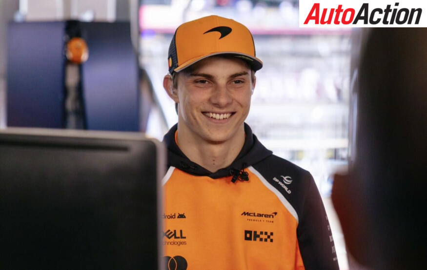 Oscar Piastri, McLaren, speaking with media on Thursday at the 2025 F1 British Grand Prix.