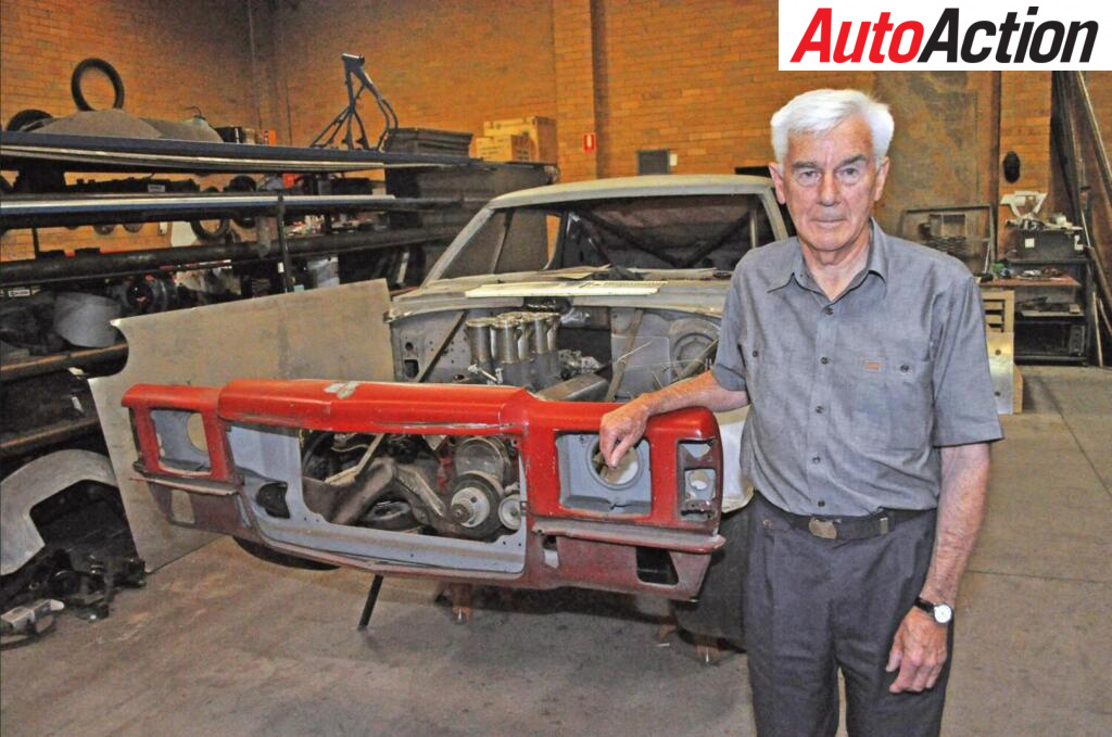 John Sheppard inspects the restoration of the mighty Monaro he built for Laurie O'Neill. Big Pete Geoghagan would race the car.