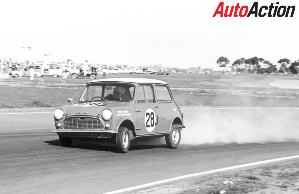 John Sheppard cut his motorsport teeth working with Peter Manton-seen here in a Mini Calder Park 1962