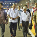 Ong Beng Seng (SIN) Singapore Grand Prix Promoter; Bernie Ecclestone (GBR) CEO Formula One Group (FOM) and Tony Tan Keng Yam (SGP) President of Singapore in Singapore GP in 2014