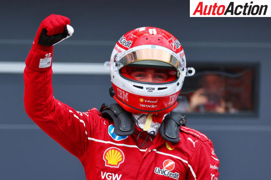 Charles Leclerc, Scuderia Ferrari, celebrates pole position at the 2025 F1 Hungarian Grand Prix.