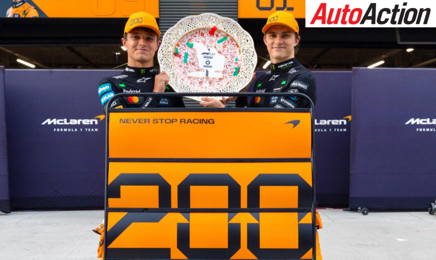 Lando Norris and Oscar Piastri, McLaren, celebrate McLaren's 200th win after the 2025 F1 Hungarian Grand Prix.