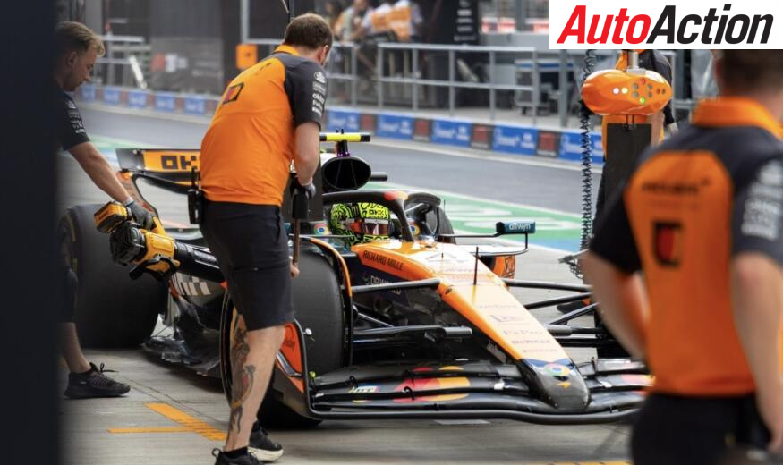 Lando Norris, McLaren, driving on track during FP2 at the Hungarian Grand Prix. Image: McLaren.