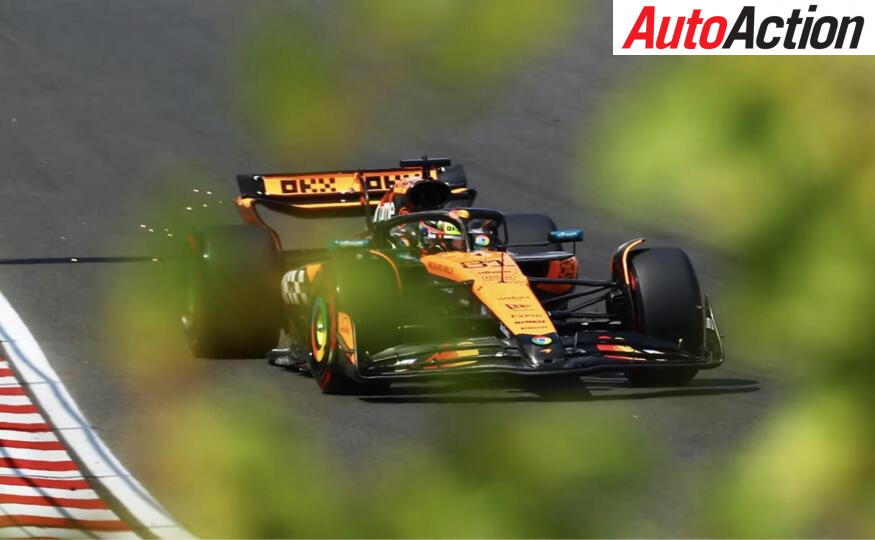 Oscar Piastri, McLaren, driving on track during Free Practice 3 at the 2025 F1 Hungarian Grand Prix.