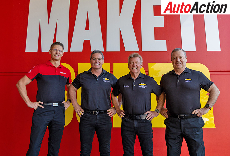 Andre Korte (Supercheap Auto General Manager - Marketing & E-Commerce), Craig Lowndes (2026 Supercheap Auto Wildcard Driver), Charlie Schwerkolt (Team 18 Owner), Chris Payne ( Chevrolet Racing General Manager)