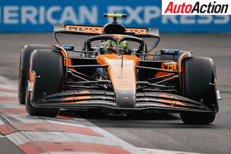 Lando Norris, McLaren, on track during practice at the 2025 F1 Azerbaijan Grand Prix.