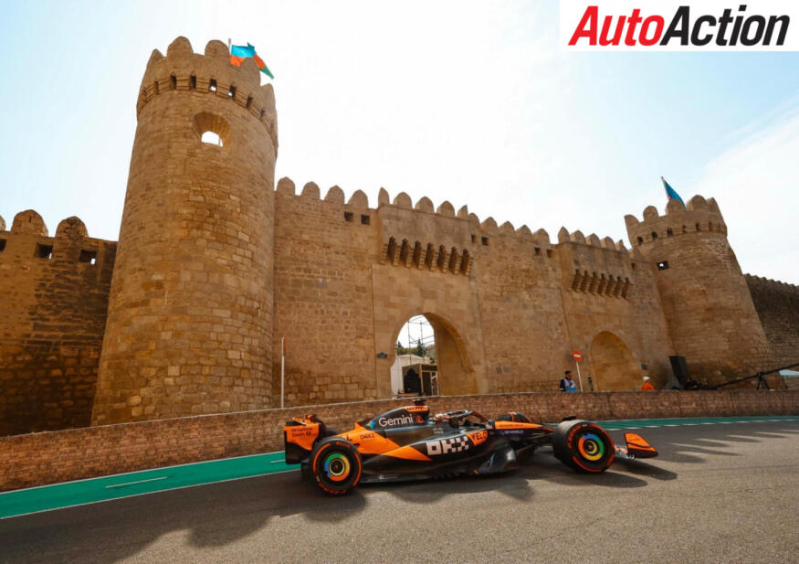Oscar Piastri, McLaren, driving on track during FP2 at the 2025 F1 Azerbaijan Grand Prix.
