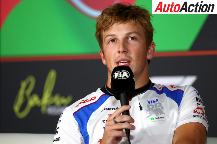 Liam Lawson, Visa Cash App Racing Bulls, speaks in the Drivers Press Conference during previews at the 2025 F1 Azerbaijan Grand Prix.