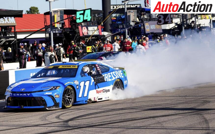 Denny Hamlin celebrates Gateway