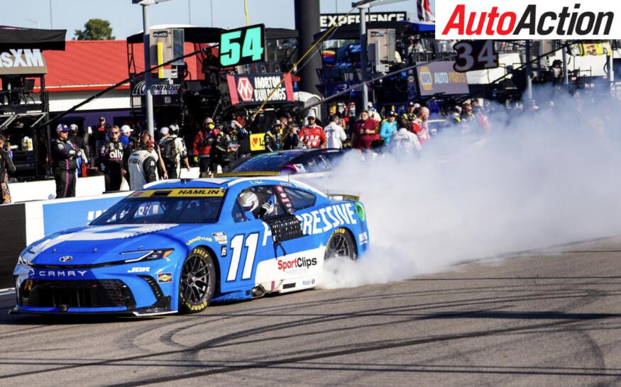 Denny Hamlin celebrates Gateway