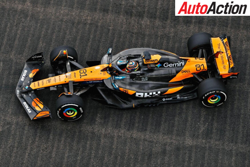 Oscar Piastri, McLaren, driving on track during FP1 at the 2025 F1 Singapore Grand Prix.