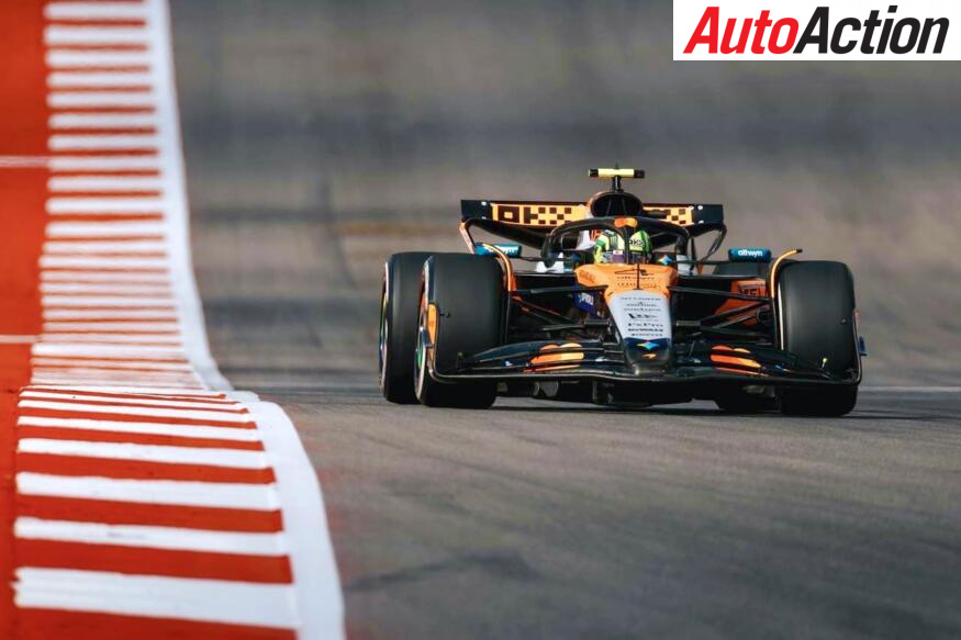Lando Norris, McLaren, driving on track during FP1 at the 2025 F1 United States Grand Prix.