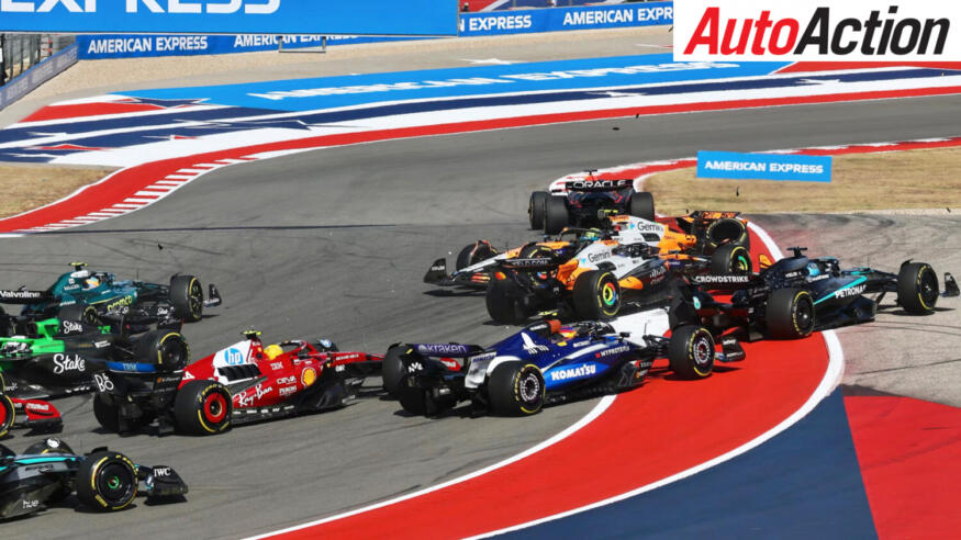 Oscar Piastri and Lando Norris, McLaren, collide at the start of the 2026 F1 United States Grand Prix Sprint race.