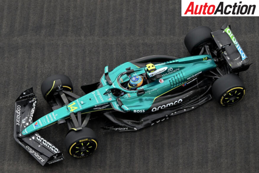 Fernando Alonso, Aston Martin, driving during FP1 at the 2025 F1 Singapore Grand Prix.
