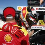 Brodie Kostecki hushg Todd Hazelwood after topping qualifying for the 2025 Bathurst 1000.