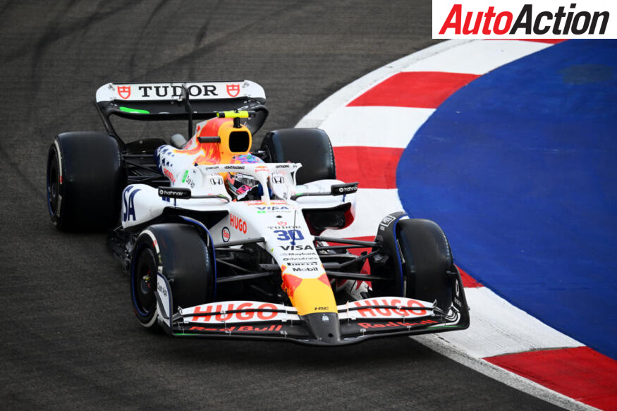 Liam Lawson, Visa Cash App Racing Bulls, on track during practice ahead of the 2025 F1 Singapore Grand Prix.