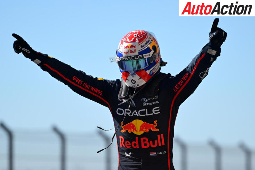 Race winner Max Verstappen, Oracle Red Bull Racing, celebrates in parc ferme after the 2025 F1 United States Grand Prix.