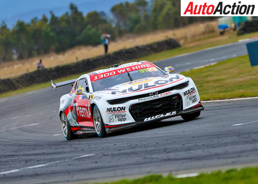 Jayden Ojeda's PremiAir Racing Chevrolet Camaro through the final corner at Symmons Plains during Supercars qualifying.